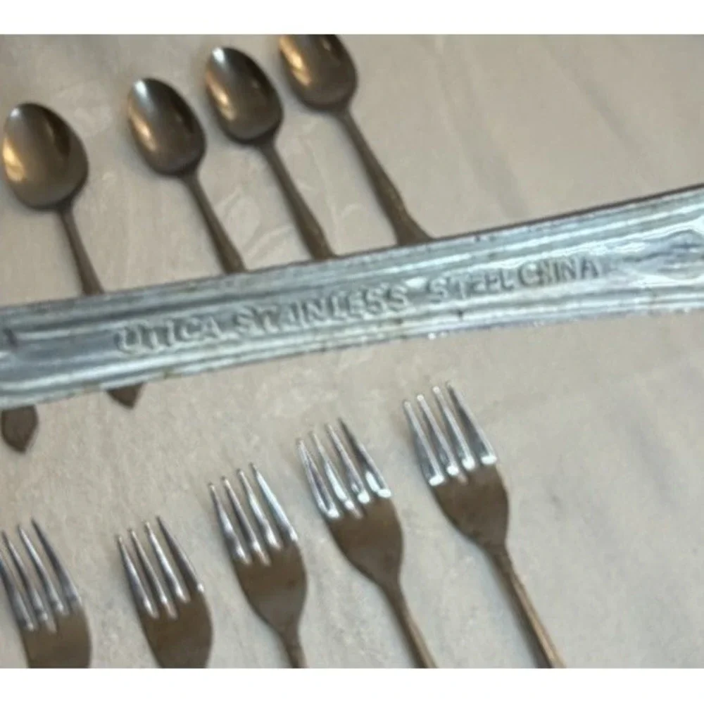 Vintage Utica Stainless Steel‎ Flatware 14 Piece Forks Knifes Spoons Silverware
